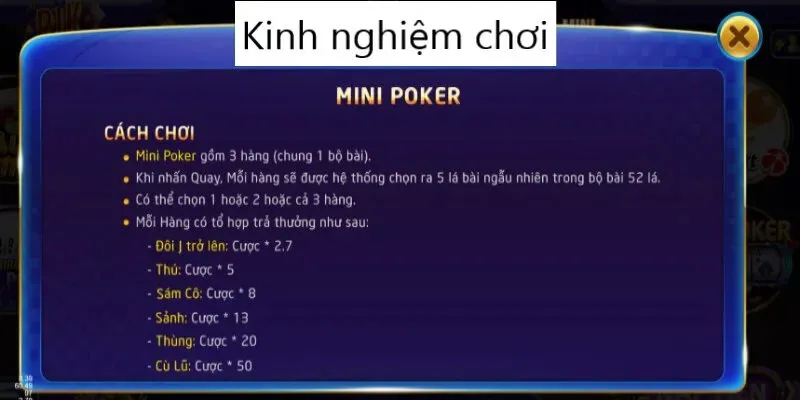 Kinh nghiệm chơi Mini Poker hiệu quả