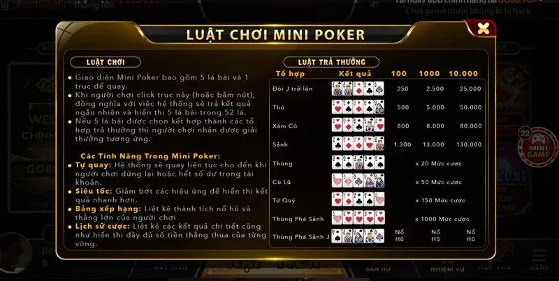 Nắm rõ luật chơi Mini Poker thắng lớn