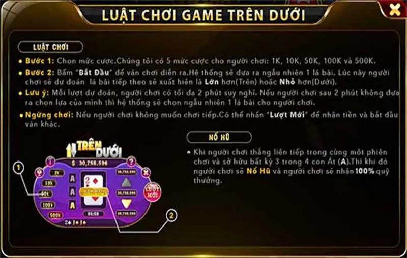 Luật chơi game Trên Dưới tại Zowin